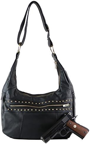Concealed Carry Gun Purse - The Marie Studded Hobo by IT'S in the BAG Boutique (Black)