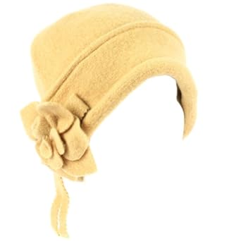 100% Wool Winter Cloche Crushable Foldable Bucket Flower Tassle Church Hat Beige