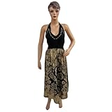 Womens Boho Designer Halter Neck Dress Black Yellow  Printed Cotton Sundress
