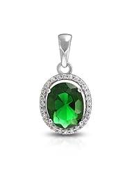 Bling Jewelry Green Emerald Color Oval CZ Pendant Crown Setting Sterling Silver