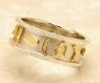 Personalized Egyptian Band Rings with Hieroglyphic Symbols in Silver with Gold Hieroglyphics