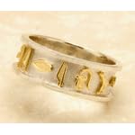 Personalized Egyptian Band Rings with Hieroglyphic Symbols in Silver with Gold Hieroglyphics
