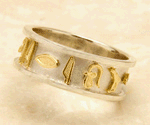Egyptian Sterling Silver with 18K Gold Symbols Personalized Band Ring with Hieroglyphic Symbols -size 9 Discoveries
