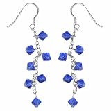 Sterling Silver Rich Royal Blue Genuine Swarovski Crystal Earrings