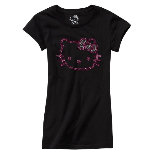 Girlsâ€™ Hello Kitty Black Short-Sleeve Rhinestone Tee 