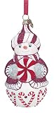 Reed & Barton Peppermint Snowman Blown Glass Christmas Ornament