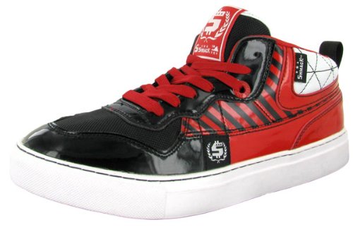 SHMACK MP5 Mens Hip Hop Fashion Athletic Faux Patent Leather Stripe Shoes Sneakers Black Red