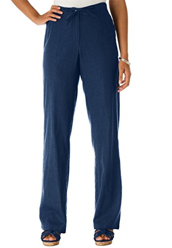 Jessica London Women's Plus Size Linen Pants With Drawstring Waist
