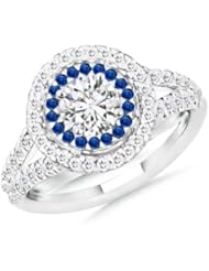 1.12 ct Halo Engagement Round Diamond and Blue Sapphire Ring