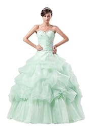 Organza/Satin  Lace-Up Beaded Sweetheart Floor Length  Ball Gown  Dress