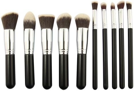 Peaky® Synthetic Kabuki Makeup Brush Set Cosmetics Foundation Blending Blush Eyeliner Face Powder Brush Makeup Brush Kit (10pcs, Silver Black)