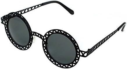 Garde European and American retro Korea Ms. carved hollow metal VINTAGE sunglasses large round frame sunglasses (Black)