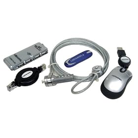 Lenmar LK15 Laptop Computer Accessory Kit includes Mini USB 4 Port Hub, 1GB USB Portable Flash Drive, Mini USB Mouse, Laptop Lock Security Cable