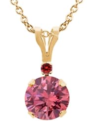 0.92 Ct Round Pink Diamond Cognac Red Diamond 14K Yellow Gold Pendant