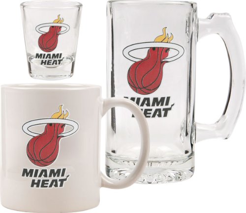 Miami Heat Glassware Set: 3D Logo Tankard, Coffee Mug, Shot Glass