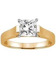 0.90 Ct Princess H/I SI1/SI2 Diamond 18K Yellow Gold Ring