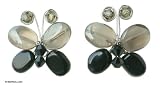 Quartz earrings, 'Dark Exotic Butterfly' 1.2 W 1.2 L