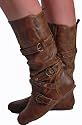 EyeCatchShoes - Ladies Leather Style Studded Calf Flat Boots