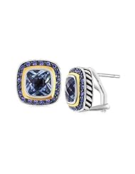 18K Yellow Gold and Sterling Silver Earrings with Blue Topaz and Sapphires