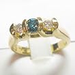 14K Yellow Gold Blue and White Diamond Three-Stone Ring