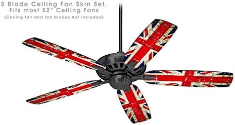 Painted Faded and Cracked Union Jack British Flag - Ceiling Fan Vinyl Decal Skin Kit fits most 52 inch fans (FAN and BLADES SOLD SEPARATELY)
