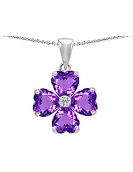 Celtic Love by Kelly (tm) 6mm Heart Shape Simulated Amethyst Lucky Clover Pendant in 925 Sterling Silver