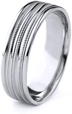 Platinum Men's Comfort-Fit Carved Wedding Band with Three Milgrain Lines and Polished Finish (7mm)