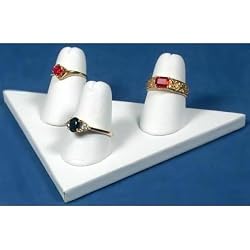 White Leather 3 Ring Finger Jewelry Showcase Display Stand