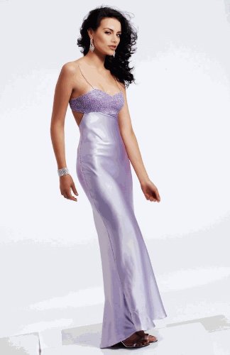 Prom Dress Charmeuse Spaghetti Strap with Sweetheart Neckline Accompanied By Beaded Crystal Bust.