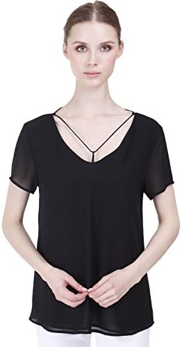 NAKED ZEBRA WOMEN'S V-NECK SHORT SLEEVE TUNIC WITH ADJUSTABLE CHEST STRING BLACK MEDIUM