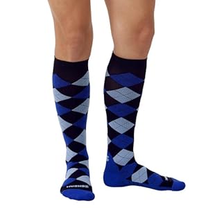 Zensah Women's Argyle Compression Socks, Black/Royal/Baby Blue, Medium