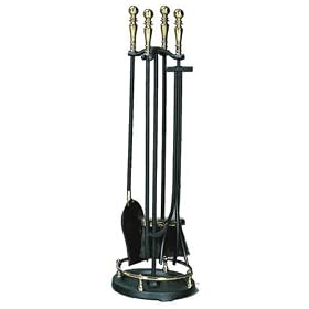 5 Pc. Solid Brass and Black Fireset With Ball Handles by Uniflame