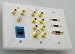 Triple size wall plate with 2 sets component RCAs, 1 set audio RCAs, 1 composite RCA. 1 coax, 1 s-video, 2 HDMIs, 1 VGA DB15 and 1 Category 5 data jack.