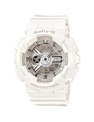 Casio Ladies BABY-G Standard Analog Digital BA-110-7A3DR White Color With metallic silver face 100M Water Resistant LED-Backlight