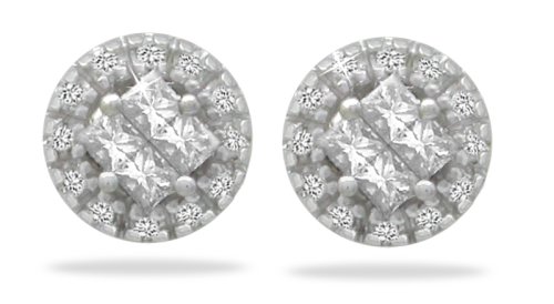 414Ju Tp8eL 14k White Golden Circle Diamond Cluster Earrings