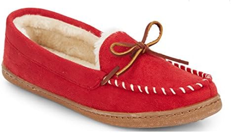 Saks Fifth Avenue Stiched Faux Fur-Linded Moccasins Red Medium 8 - 9