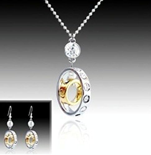 Austrian Crystal Made with Swarovski Elements Double Circle Good Luck Crystal Earrings and Pendant Necklace Set