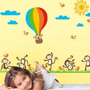 KAWALL BABY Kids Line Animal Monkey Ballon Jungle Nursery Wall Sticker Decals Decor Blackboard for Boys Girls