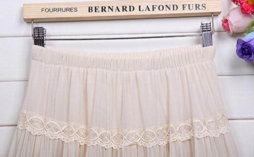 Women Mini Short Skirt Cake Gauze Lace Pleated Ballet Dress (Apricot)