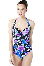 Tummy Control Halterneck Underwired Floral Skirt Swimsuit
