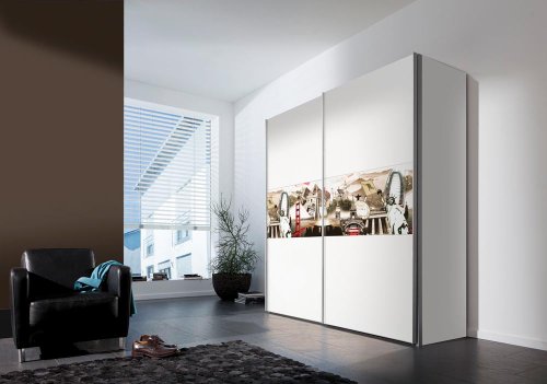 2-trg. Schwebetürenschrank in Weiß mit Motiv 