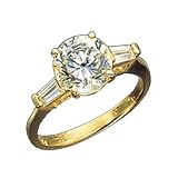 14K yellow gold round and baguette three stone ring