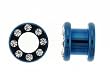 Stainless Steel Screw-On Blue Plugs with Clear Crystals - 8 Gauge - Sold as a Pair