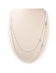 Sterling Silver Floral Link Long Necklace Italy 46 Inch