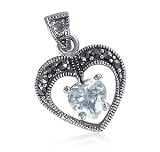 Attractive Sterling Silver Marcasite Heart Cubic Zirconia Pendant Charm