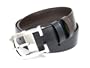 Cartier - Elongated C Buckle Palladium Finish, Black/brown Reversible Smooth Leather Belt