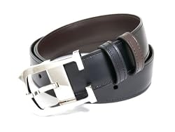 Cartier - Elongated C Buckle Palladium Finish, Black/brown Reversible Smooth Leather Belt