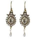 Lee Angel Light Bronze Small Oval Crystal and Rainbow Moonstone Drop Earring
