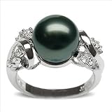 Size 5 18K white gold sophia Black Tahitian south sea cultured pearl and diamond ring