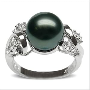 Size 7 18K white gold sophia Black Tahitian south sea cultured pearl and diamond ring